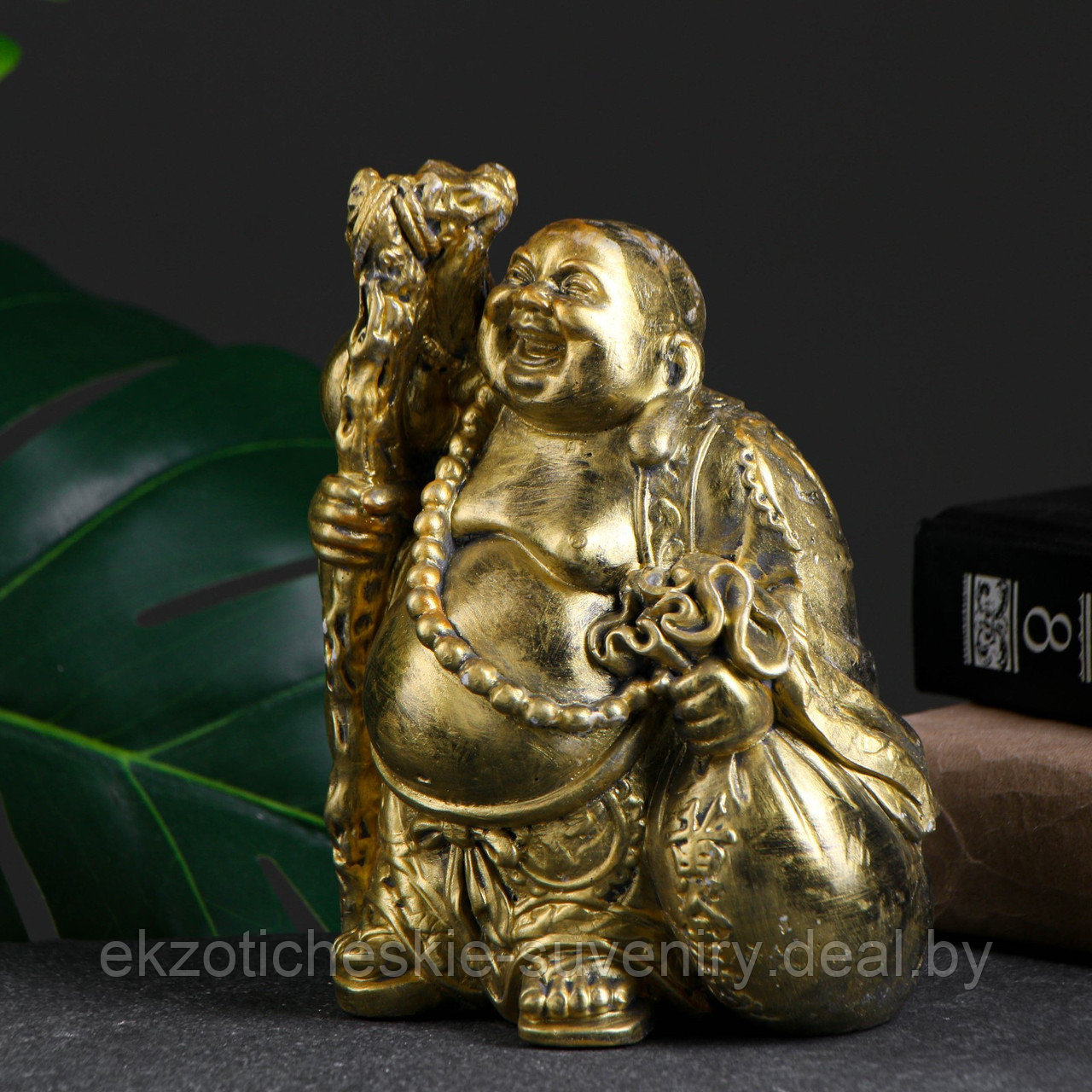 Фигура "Бог Хотей №1 с мешком и посохом" золото, 16х14х10см - фото 2 - id-p218767662