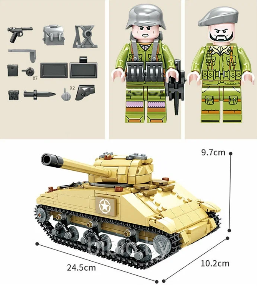 Детский конструктор Военный танк M4 KY82042, военная техника серия аналог лего lego Тяжелый танк першинг - фото 3 - id-p218771398