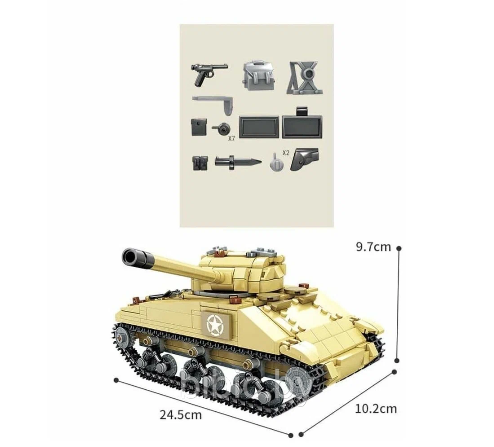 Детский конструктор Военный танк M4 KY82042, военная техника серия аналог лего lego Тяжелый танк першинг - фото 7 - id-p218771398