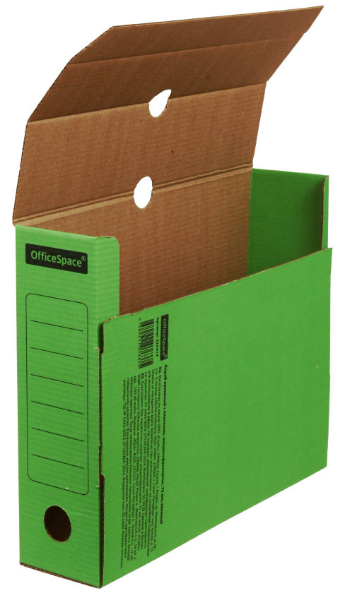 Короб архивный из гофрокартона OfficeSpace корешок 75 мм, 320*250*75 мм, зеленый - фото 3 - id-p218771417