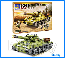 Детский конструктор Военный танк T-34 KY82043, военная техника серия аналог лего lego Тяжелый танк першинг