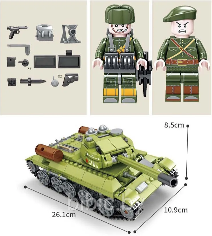 Детский конструктор Военный танк T-34 KY82043, военная техника серия аналог лего lego Тяжелый танк першинг - фото 3 - id-p218778782