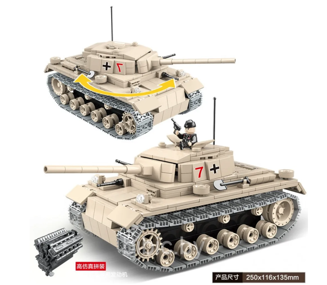 Детский конструктор Военный танк Panzerkampfwagen III 100067, военная техника серия аналог лего lego 711 дет. - фото 4 - id-p218779974