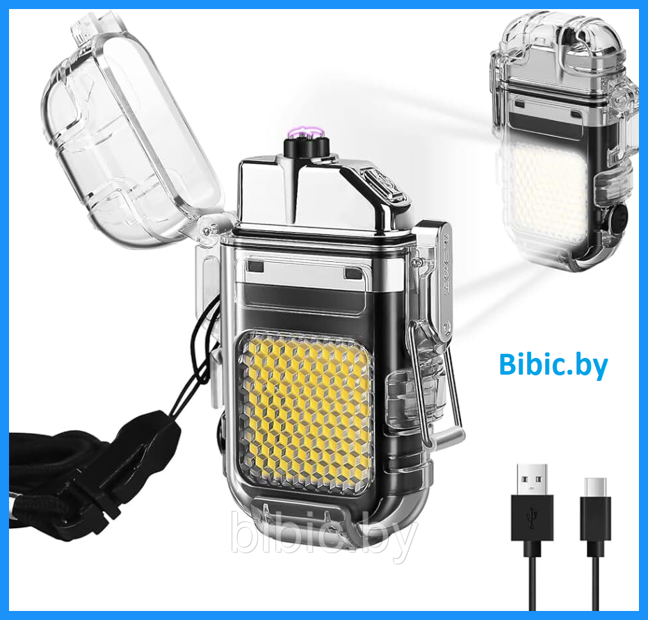 Импульсная USB зажигалка фонарь YYC-0844, светодиодный фонарик для путешествий и отдыха, водонепроницаемая