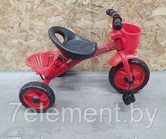 Велосипед детский Малыш трёхколёсный красный с корзинкой и багажником для малышей, беговел для самых маленьких