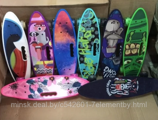 Детский скейт с ручкой и рисунком принтом, пенни борд Penny board скейтборд для мальчиков и девочек принт - фото 2 - id-p218602784