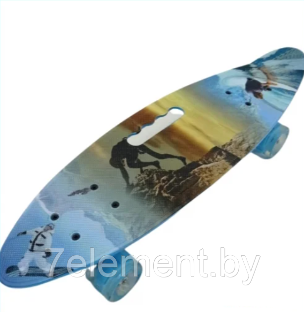 Детский скейт 885 с ручкой и рисунком принтом, пенни борд Penny board скейтборд для мальчиков и девочек принт - фото 1 - id-p218602792