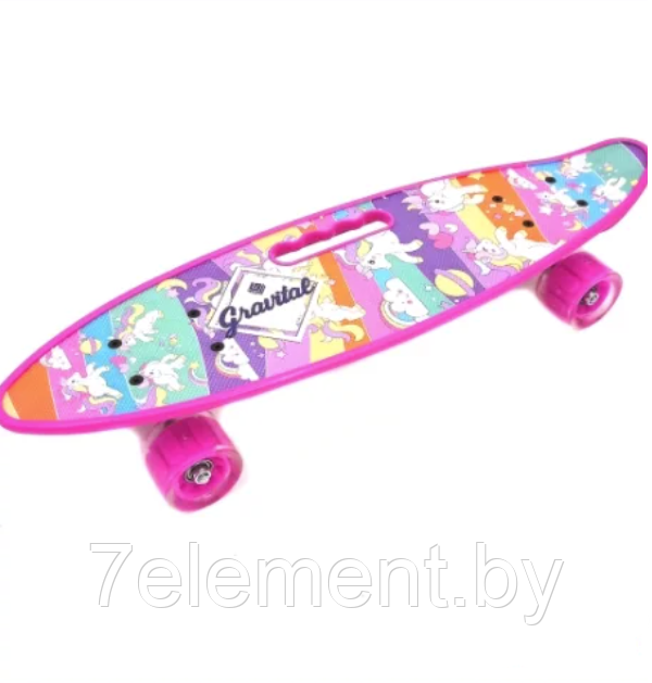 Детский скейт 125 светящиеся колеса, с ручкой и рисунком принтом, пенни борд Penny board скейтборд для детей - фото 2 - id-p218602798