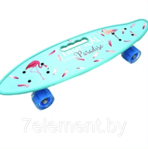 Детский скейт 125 светящиеся колеса, с ручкой и рисунком принтом, пенни борд Penny board скейтборд для детей - фото 3 - id-p218602799