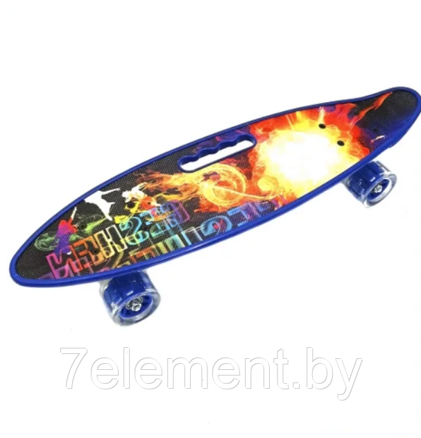 Детский скейт 125 светящиеся колеса, с ручкой и рисунком принтом, пенни борд Penny board скейтборд для детей - фото 3 - id-p218602794