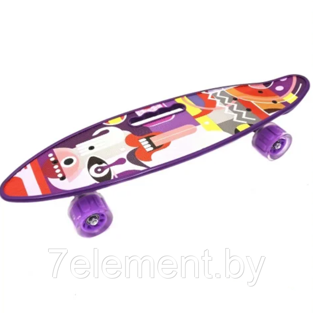 Детский скейт 125 светящиеся колеса, с ручкой и рисунком принтом, пенни борд Penny board скейтборд для детей - фото 5 - id-p218602794