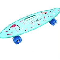 Детский скейт 125 светящиеся колеса, с ручкой и рисунком принтом, пенни борд Penny board скейтборд для детей
