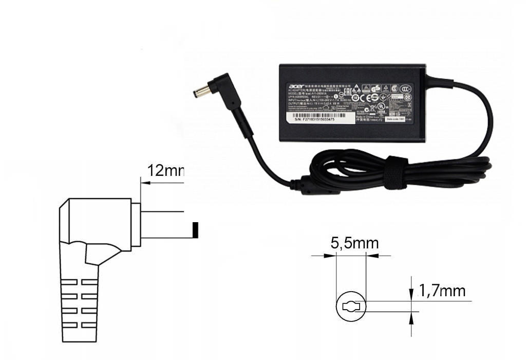 Оригинальная зарядка (блок питания) для ноутбука Acer A315 55, A515-54G, PA-1650-86, 65W, штекер 5.5x1.7мм - фото 1 - id-p218780646