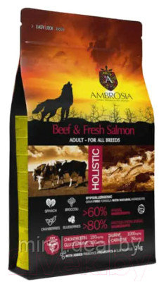 Сухой корм для собак Ambrosia Grain Free для всех пород говядина, лосось / U/ABS2 - фото 2 - id-p218797506