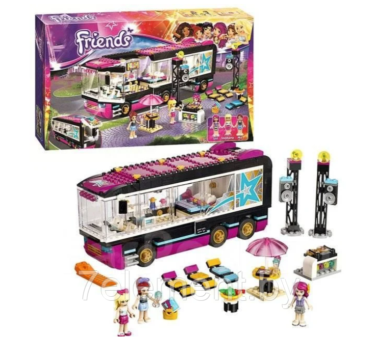 Детский конструктор Автобусный тур поп-звезды 10407 для девочек аналог лего lego дом френдс friends подружки - фото 1 - id-p218602311