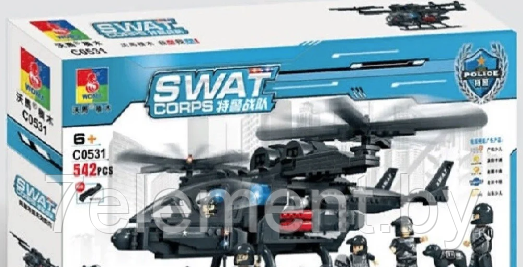Детский конструктор Swat полиция спецназ 0531 Вертолет, серия сити полицейсий участок аналог лего lego - фото 2 - id-p218602374