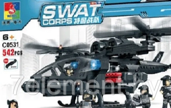 Детский конструктор Swat полиция спецназ 0531 Вертолет, серия сити полицейсий участок аналог лего lego - фото 3 - id-p218602374