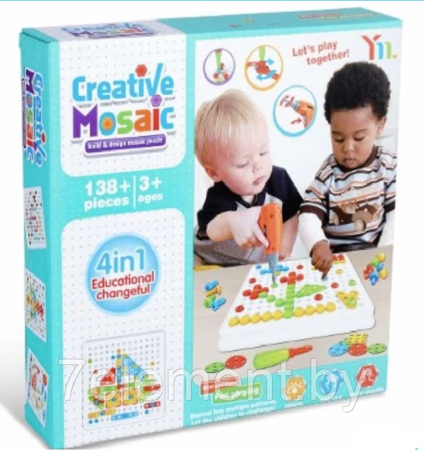 Детская 3D мозаика-конструктор с шуруповертом YM005 конструктор для детей и малышей - фото 1 - id-p218602470