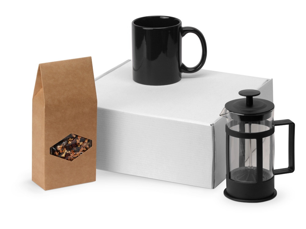 Подарочный набор с чаем, кружкой и френч-прессом Чаепитие, черный - фото 1 - id-p218804593