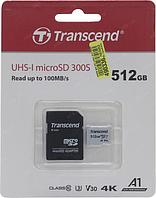 Карта Памяти micro SDXC 512Gb Transcend 300S UHS-I U3 V30 A1 + ADP (95/40 Mb/s)