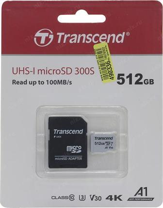 Карта Памяти micro SDXC 512Gb Transcend 300S UHS-I U3 V30 A1 + ADP (95/40 Mb/s), фото 2