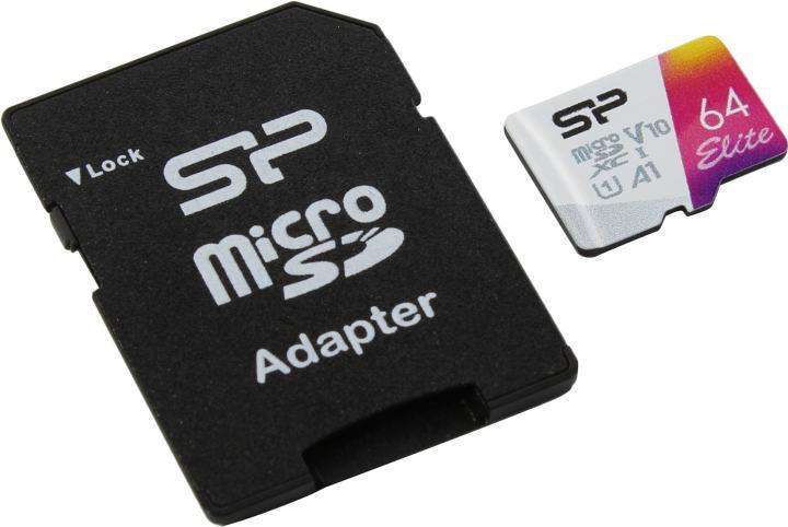 Флеш карта microSDXC 64Gb Class10 Silicon Power SP064GBSTXBV1V20SP Elite + adapter - фото 1 - id-p212706125