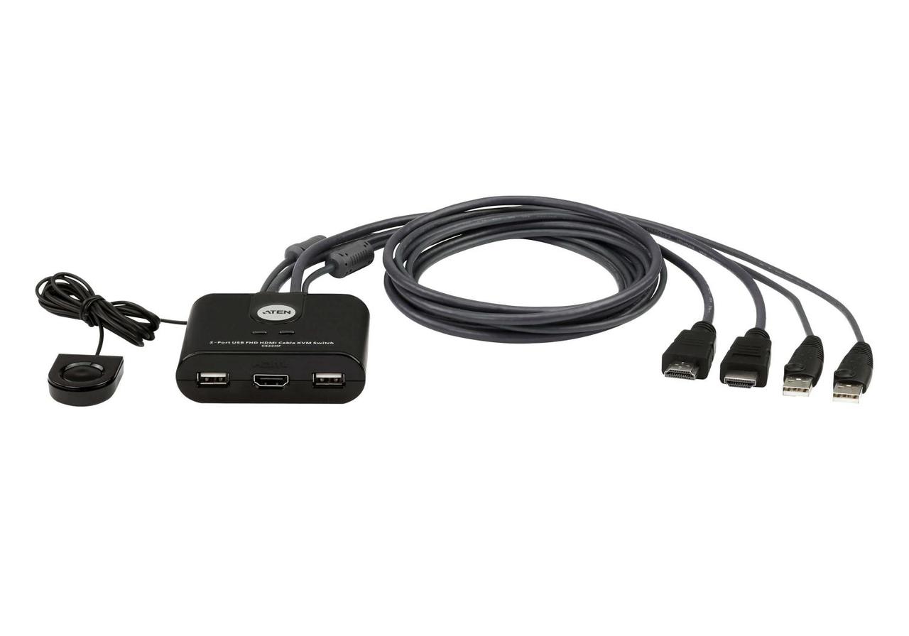 Квм переключатель ATEN CS22HF-AT 2-Port USB FHD HDMI Cable KVM Switch - фото 1 - id-p212722481