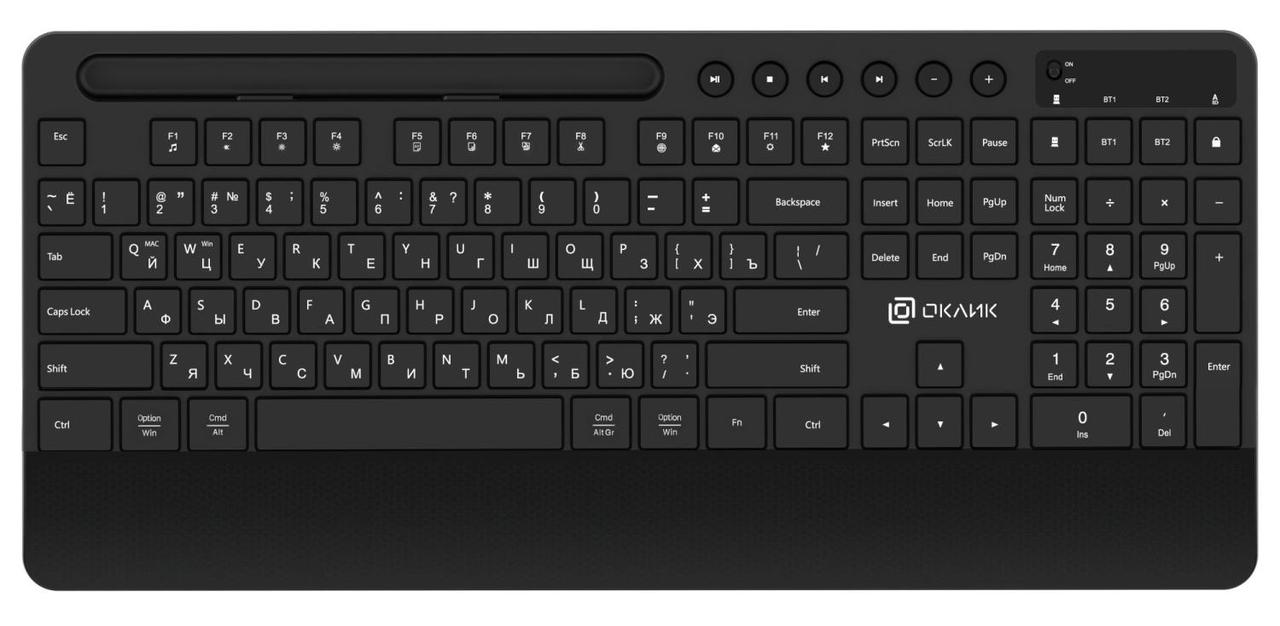 Клавиатура Оклик 865S черный USB беспроводная slim Multimedia (подставка для запястий) (1809339) - фото 1 - id-p218806098