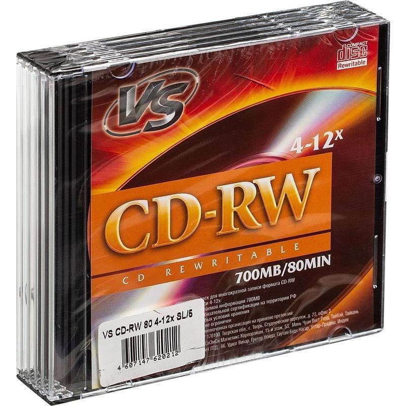 Диск CD-RW VS 700 Mb, 12x, Slim Case (5), (5/200) - фото 1 - id-p218811363