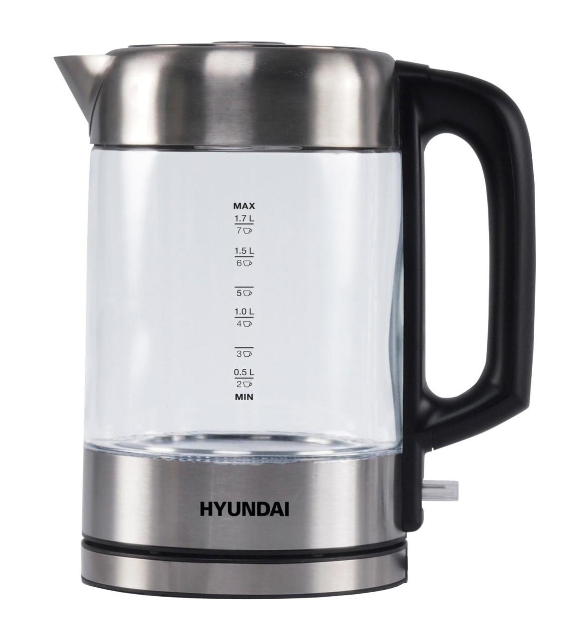 Чайник электрический Hyundai HYK-G6405 1.7л. 2200Вт черный/серебристый (корпус: стекло) - фото 1 - id-p218810890