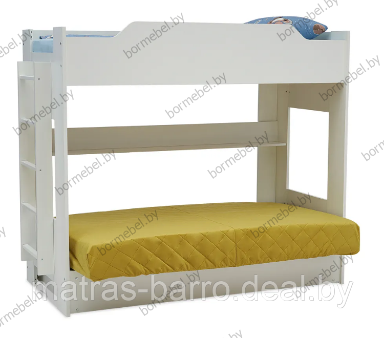 Кровать двухъярусная с диван-кроватью белая/ткань Velutto 28 новая - фото 3 - id-p218815518