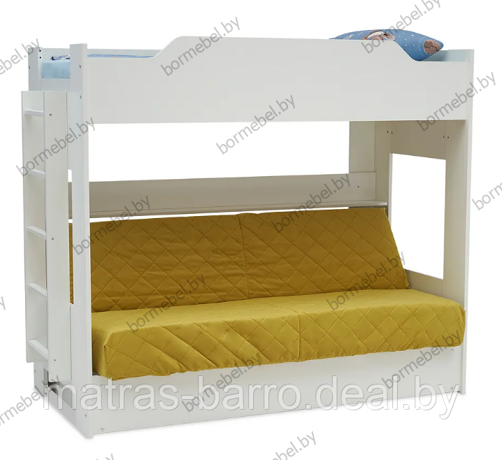 Кровать двухъярусная с диван-кроватью белая/ткань Velutto 28 новая