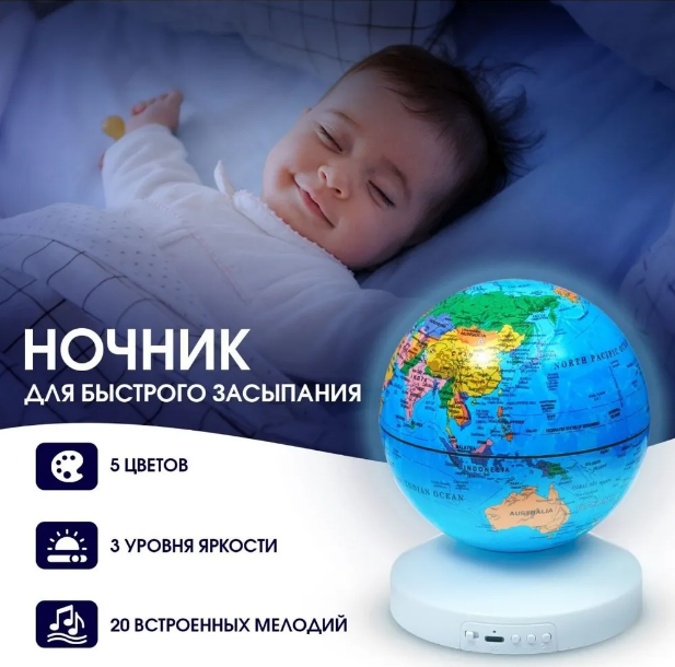 Ночник-проектор звездного неба Глобус Globe Projection , детский светильник ( 20 мелодий, 12 сменных картинок) - фото 9 - id-p218899406