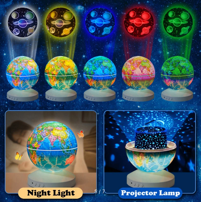 Ночник-проектор звездного неба Глобус Globe Projection , детский светильник ( 20 мелодий, 12 сменных картинок) - фото 2 - id-p218914320