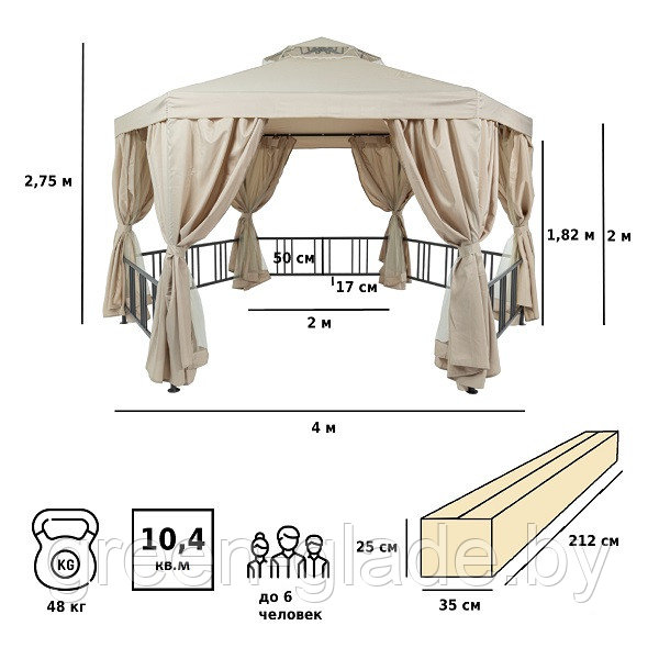 Шатер садовый Green Glade 1080 2х2х2м полиэстер - фото 2 - id-p77640754