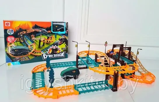Железная дорога Автотрек с динозавром (на батарейке) игрушечный трек