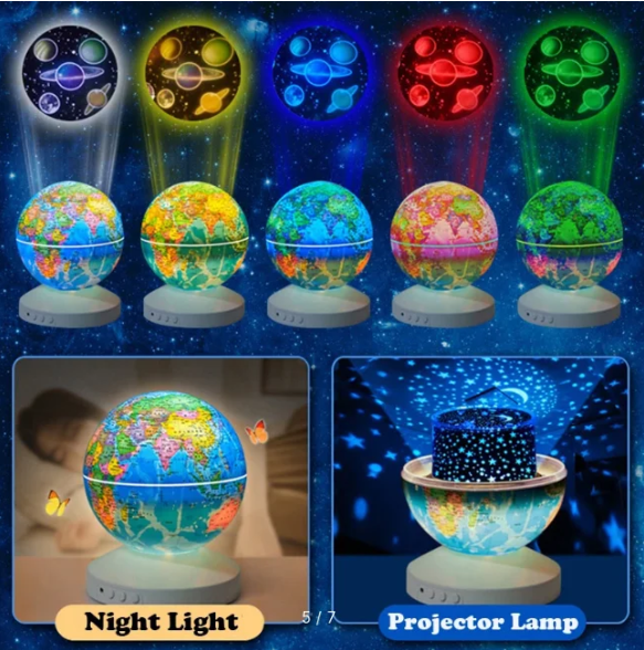 Ночник-проектор звездного неба Глобус Globe Projection , детский светильник ( 20 мелодий, 12 сменных картинок) - фото 3 - id-p218952744