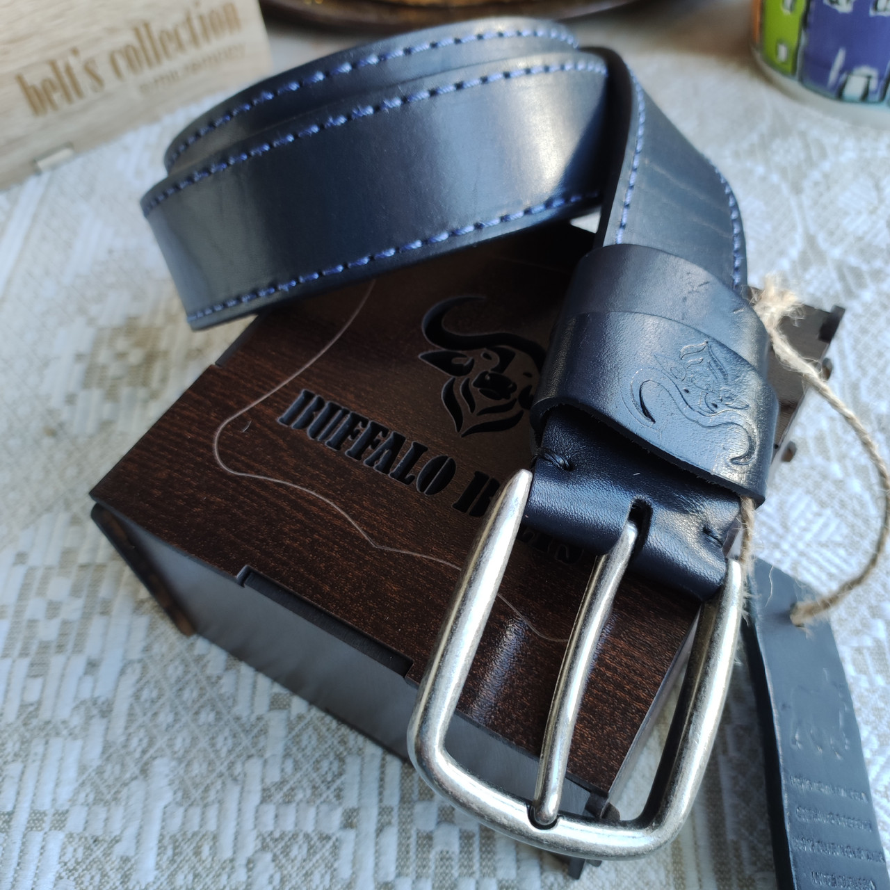 Кожаный ремень 4см BUFFALO BELTS синий
