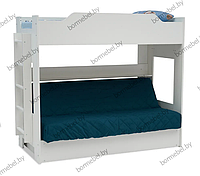 Кровать двухъярусная с диван-кроватью белая/чехол Velutto 26