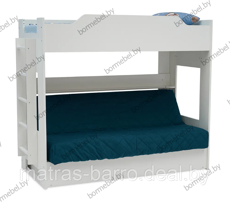 Кровать двухъярусная с диван-кроватью белая/чехол Velutto 26 - фото 1 - id-p218967058