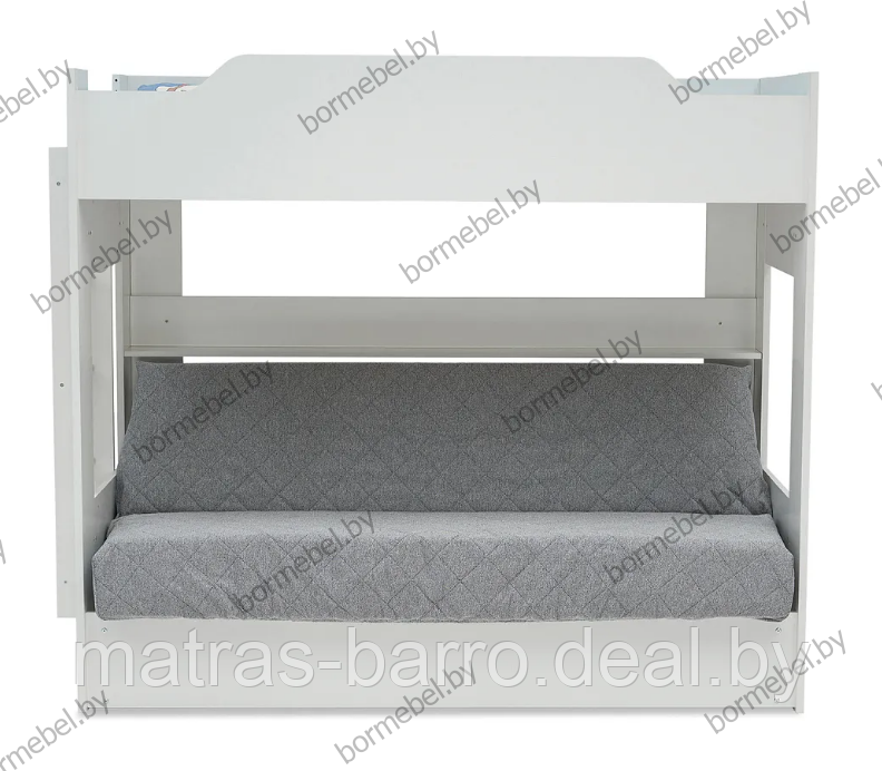 Кровать двухъярусная с диван-кроватью белая/чехол ткань Ambrossia light - фото 2 - id-p218967073