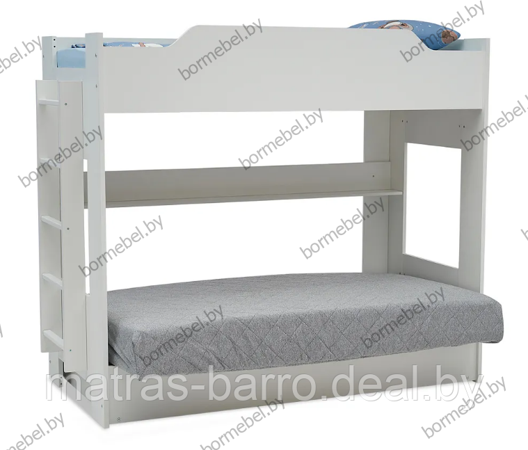 Кровать двухъярусная с диван-кроватью белая/чехол ткань Ambrossia light - фото 3 - id-p218967073