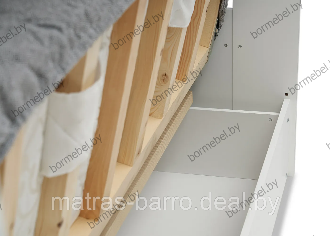 Кровать двухъярусная с диван-кроватью белая/чехол ткань Ambrossia light - фото 7 - id-p218967073
