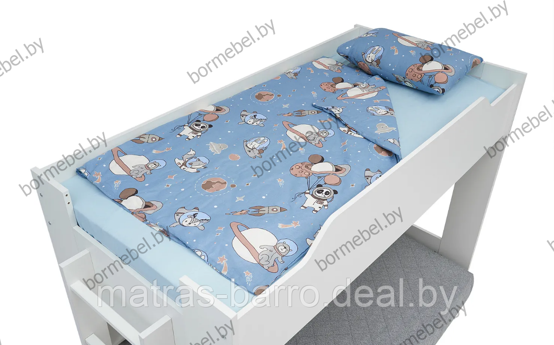 Кровать двухъярусная с диван-кроватью белая/чехол ткань Ambrossia light - фото 8 - id-p218967073