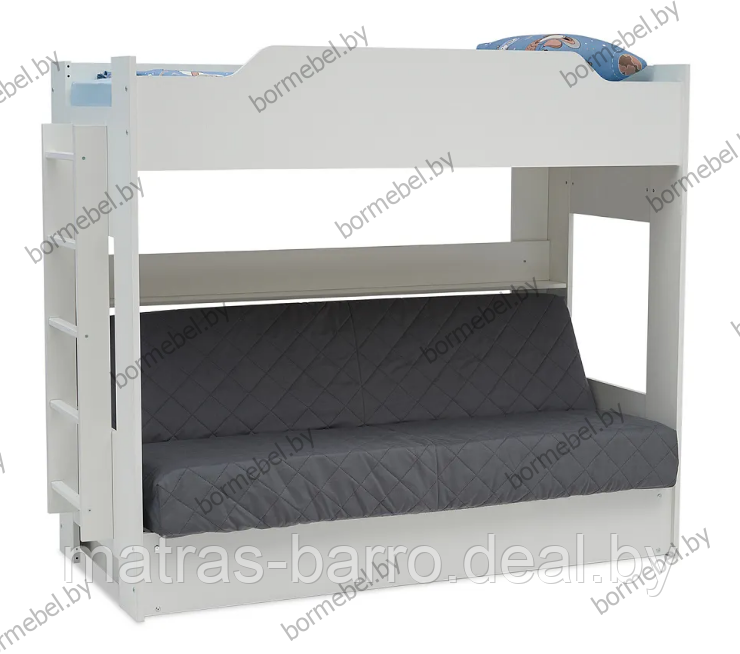 Кровать двухъярусная с диван-кроватью белая/ткань Velutto 32 - фото 1 - id-p218967127