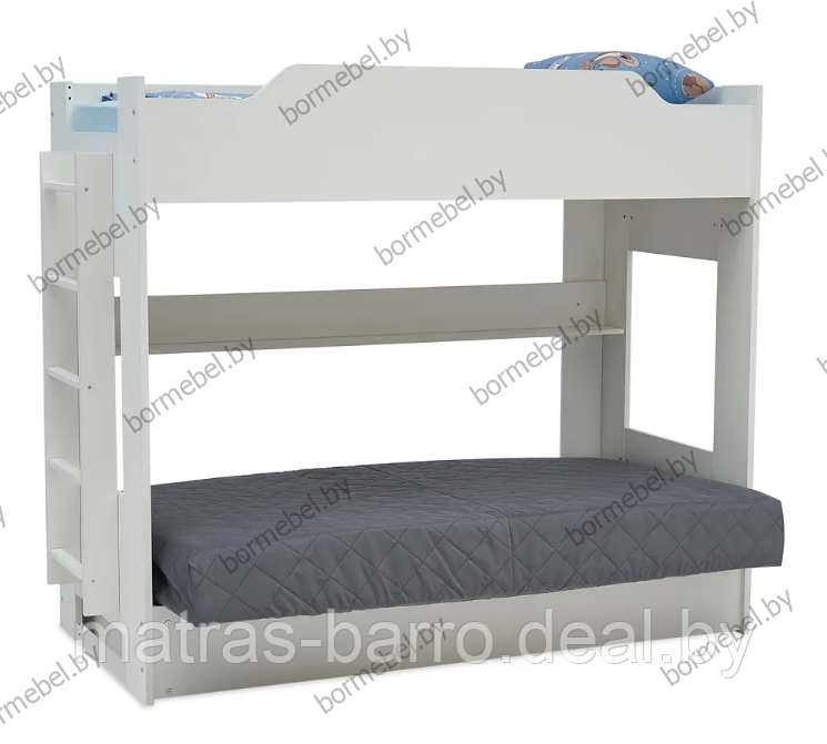 Кровать двухъярусная с диван-кроватью белая/ткань Velutto 32 - фото 3 - id-p218967127