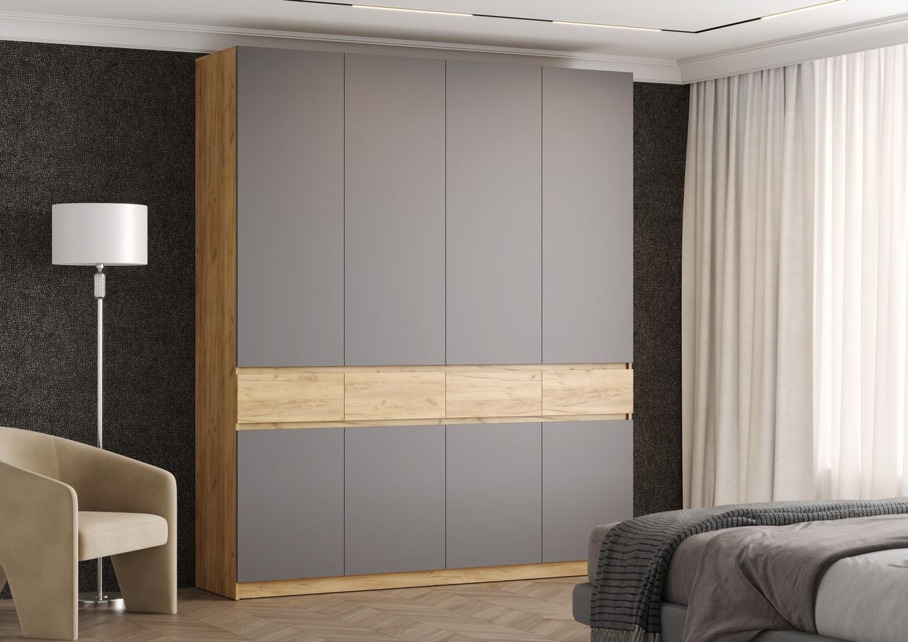 Шкаф 4-х ств. Бостон ШК-004 (ЛДСП) - Дуб крафт золотой / Серый шифер (МКСтиль А)