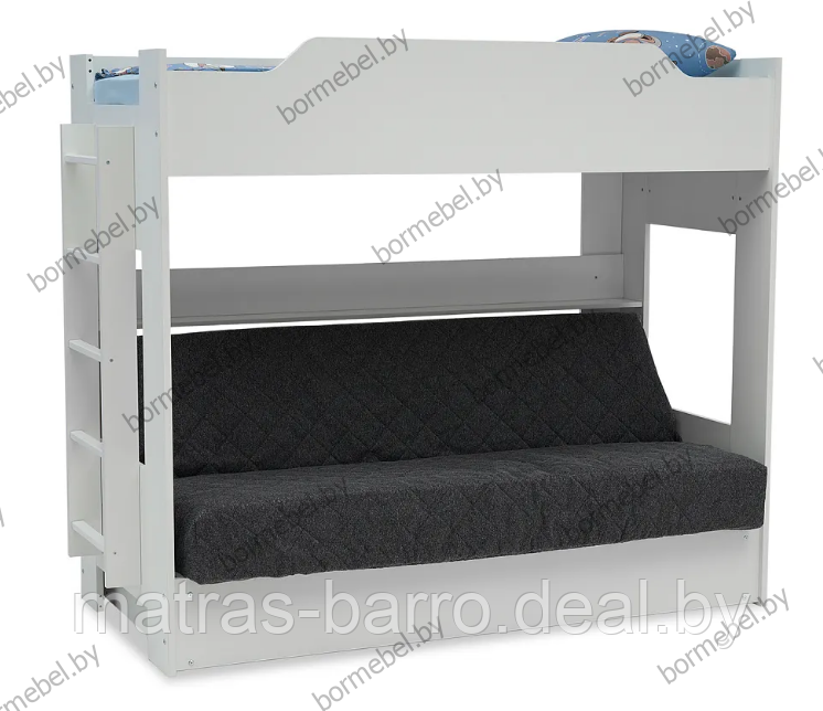 Кровать двухъярусная с диван-кроватью белая/ткань Ambrossia dark - фото 1 - id-p218967335