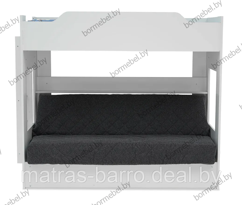 Кровать двухъярусная с диван-кроватью белая/ткань Ambrossia dark - фото 2 - id-p218967335