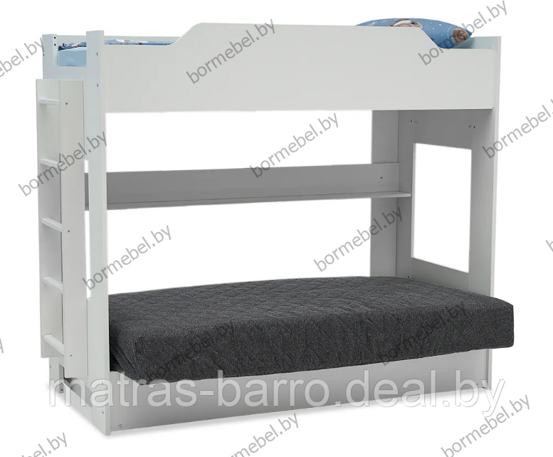 Кровать двухъярусная с диван-кроватью белая/ткань Ambrossia dark - фото 3 - id-p218967335